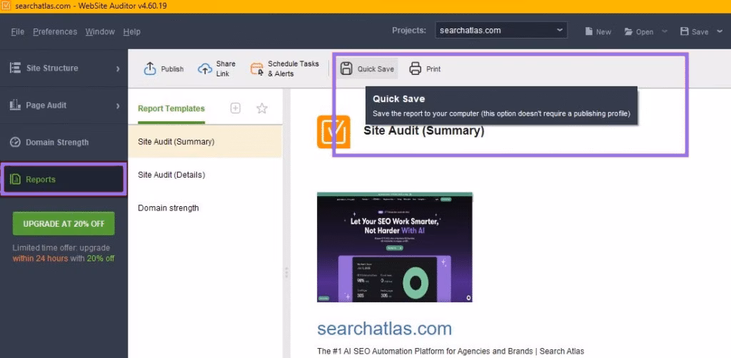 seo powersuite reports quick save