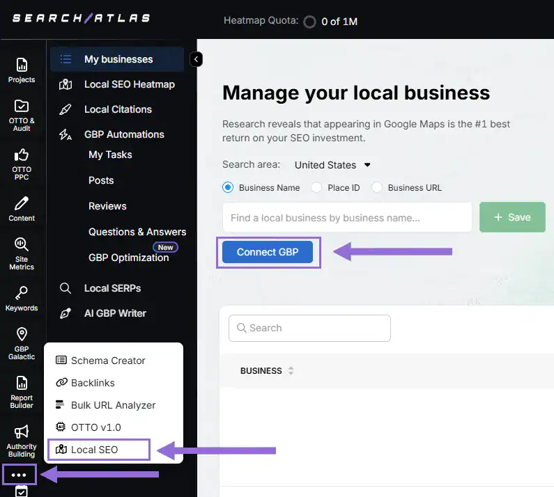 Go to Local SEO > Connect GBP, and link your verified listing.