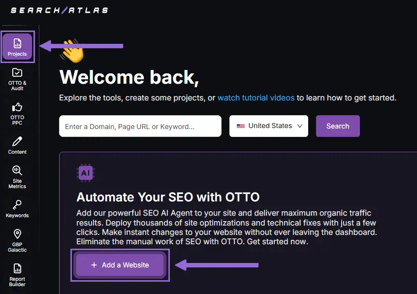 Go to Projects > + Add a Website