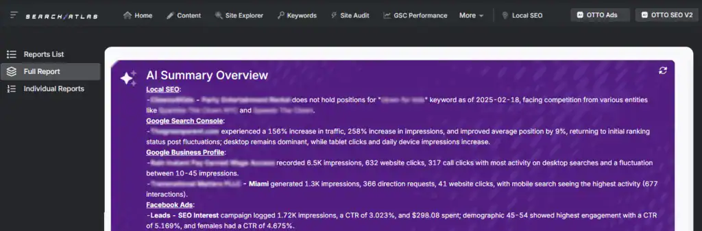 These are automated overviews that quickly highlight the key points of your report, making it much easier for both you and your clients to understand the results.