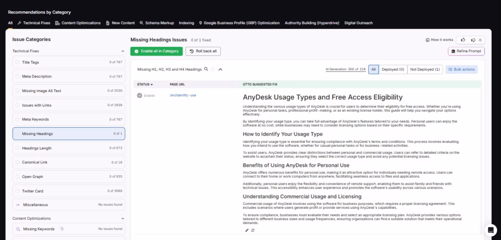 OTTO missing heading issues