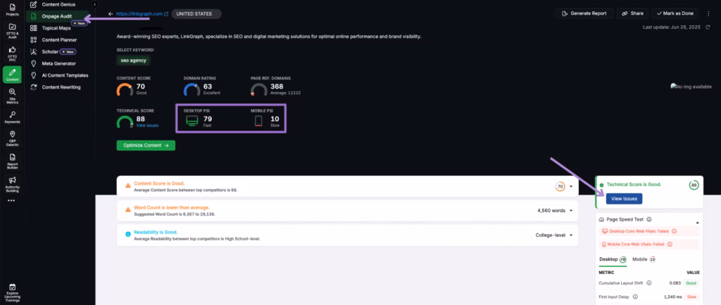 psi on page audit Search Atlas