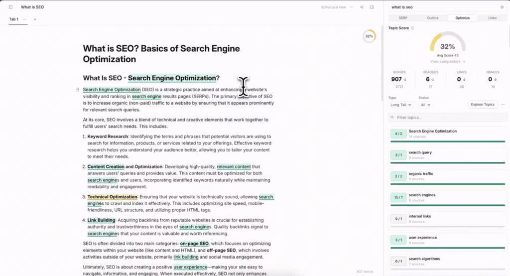 Frase content editor feature
