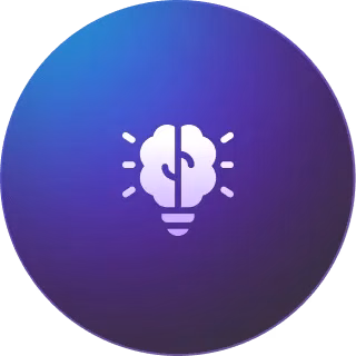 Brain-shaped bulb icon on purple and blue gradient background