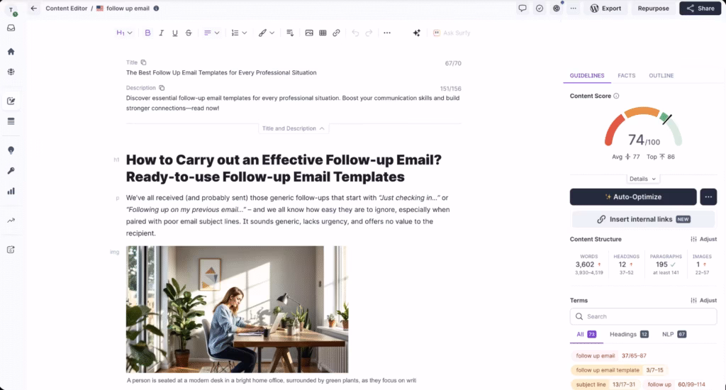 surfer SEO content editor
