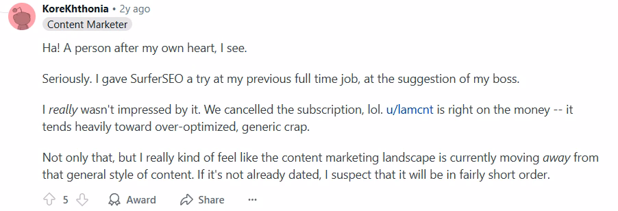 Reddit surfer SEO review 3