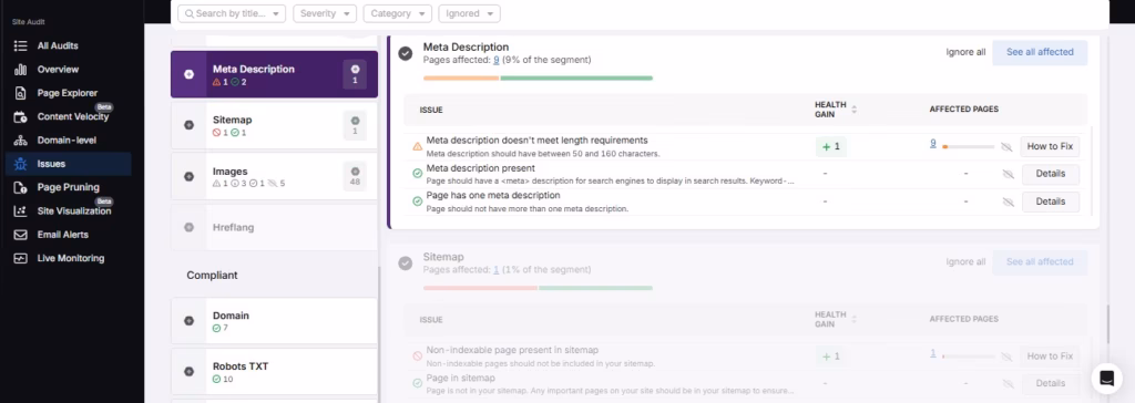 search atlas site audit issues meta description