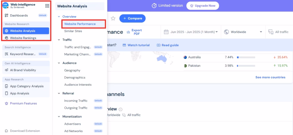 similarweb site audit export step 1