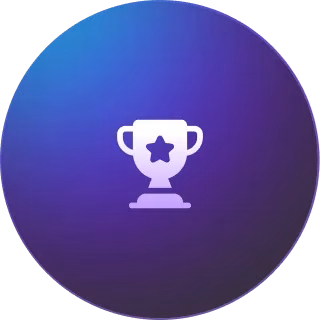 Circular gradient icon with white trophy and star, symbolizing achievement or reward