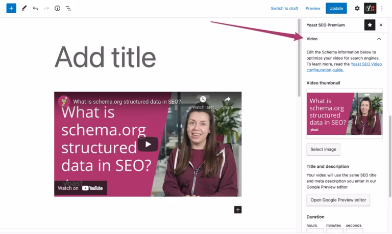 video sidebar yoast seo