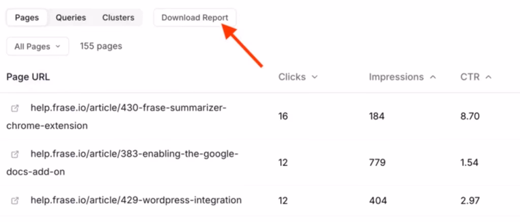 Frase GSC Analytics download report