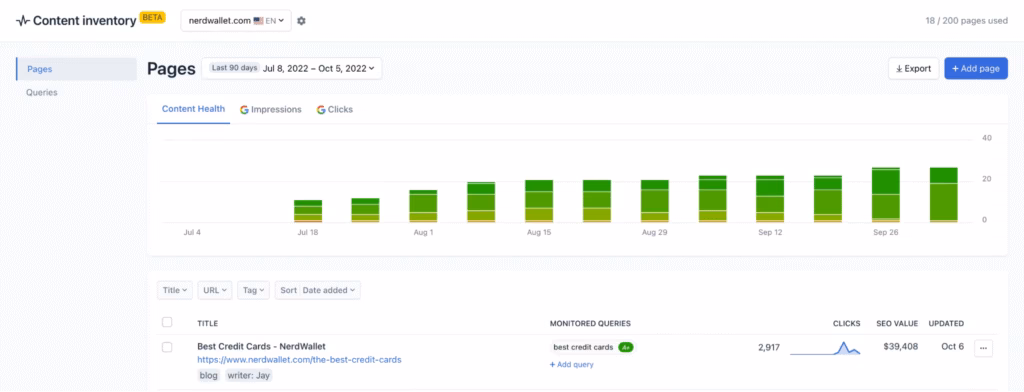 clearscope content inventory export