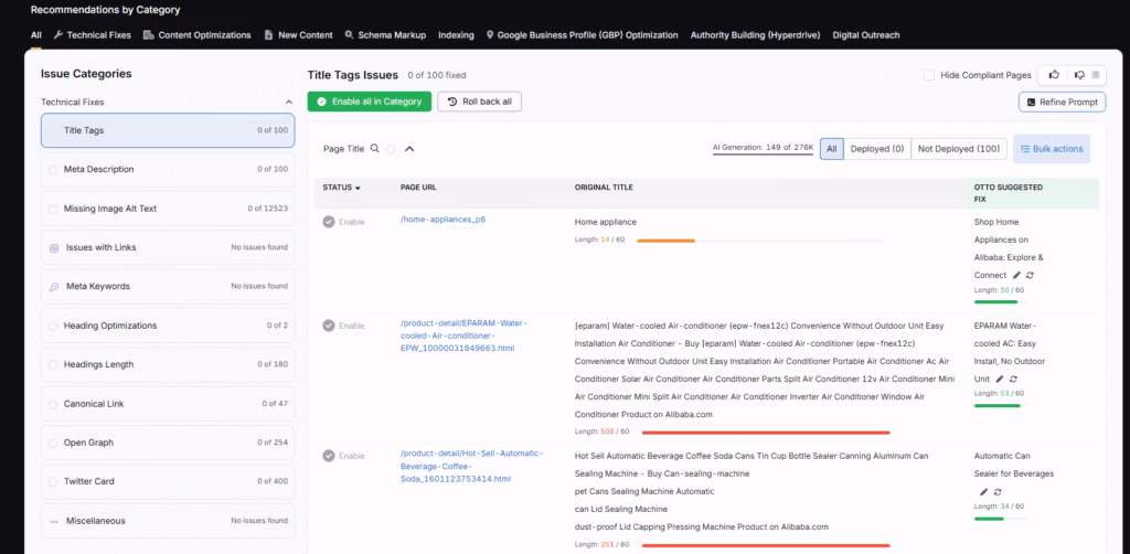otto technical fixes for ecommerce