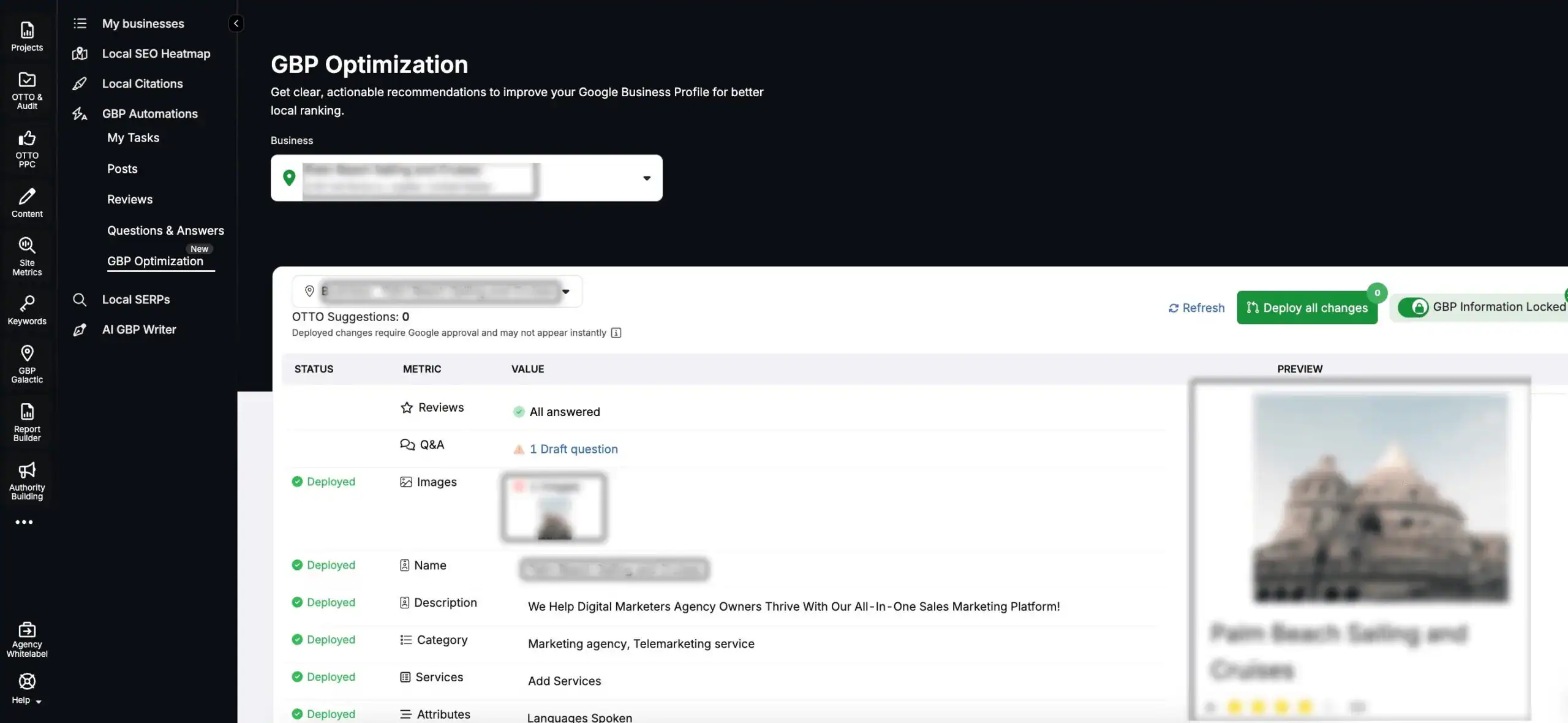 The GBP Automations tool schedules service posts, responds to customer questions