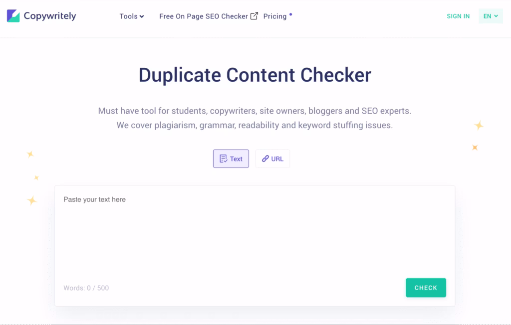 Copywritely duplicate content checker