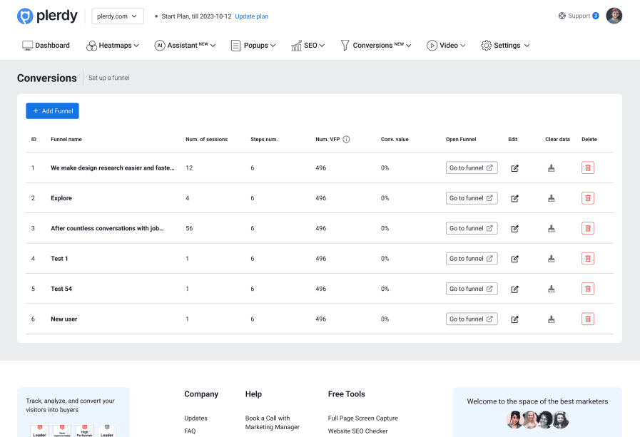 plerdy tool dashboard