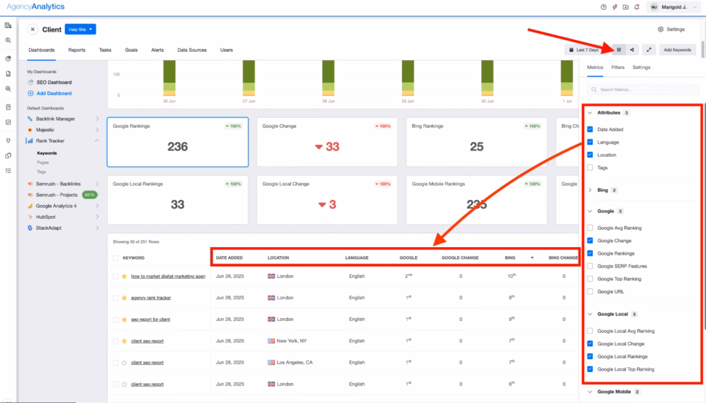 AgencyAnalytics position tracking tool