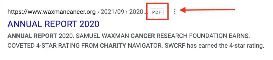 A page optimized for SEO, with an arrow directing to the annual report 2020.