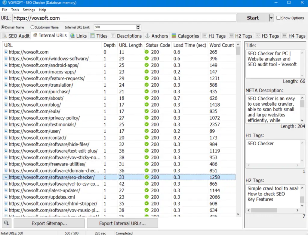 Vovsoft SEO Checker