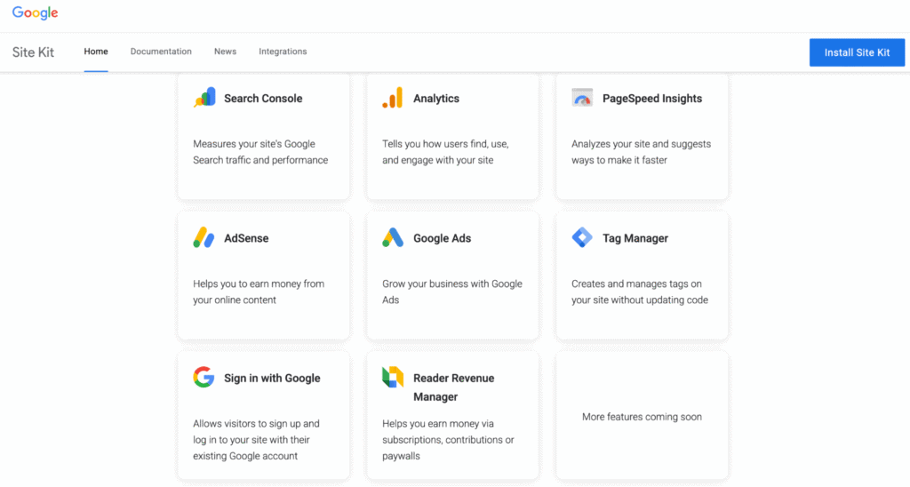 Site Kit features