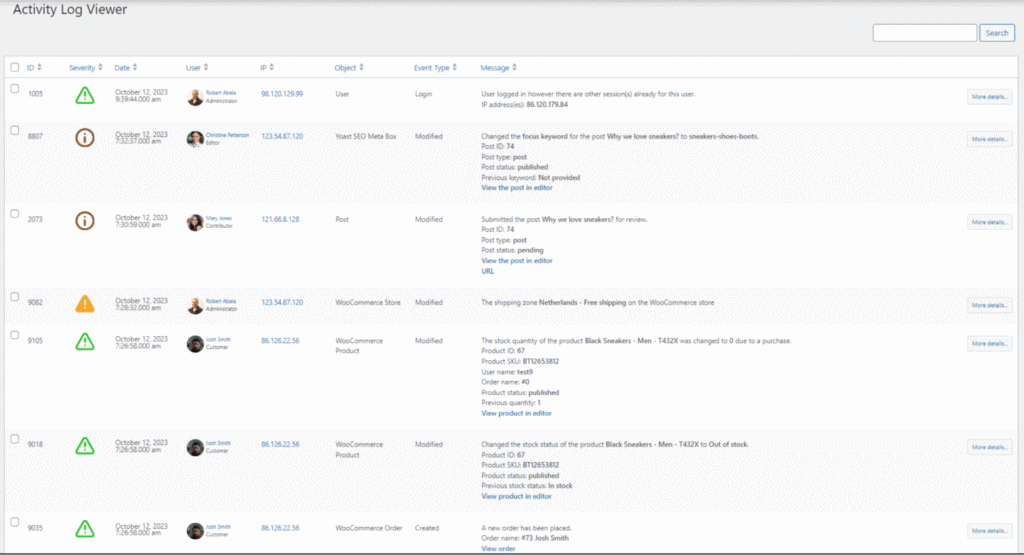 WP Activity Log viewer